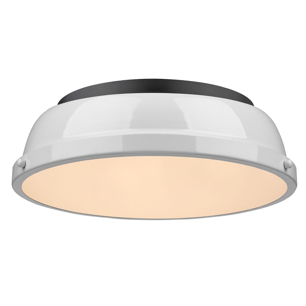 Golden Lighting-3602-14 BLK-WH-Duncan - 2 Light Flush Mount in Classic style - 4.25 Inches high by 14 Inches wide Matte Black White Aged Brass Finish